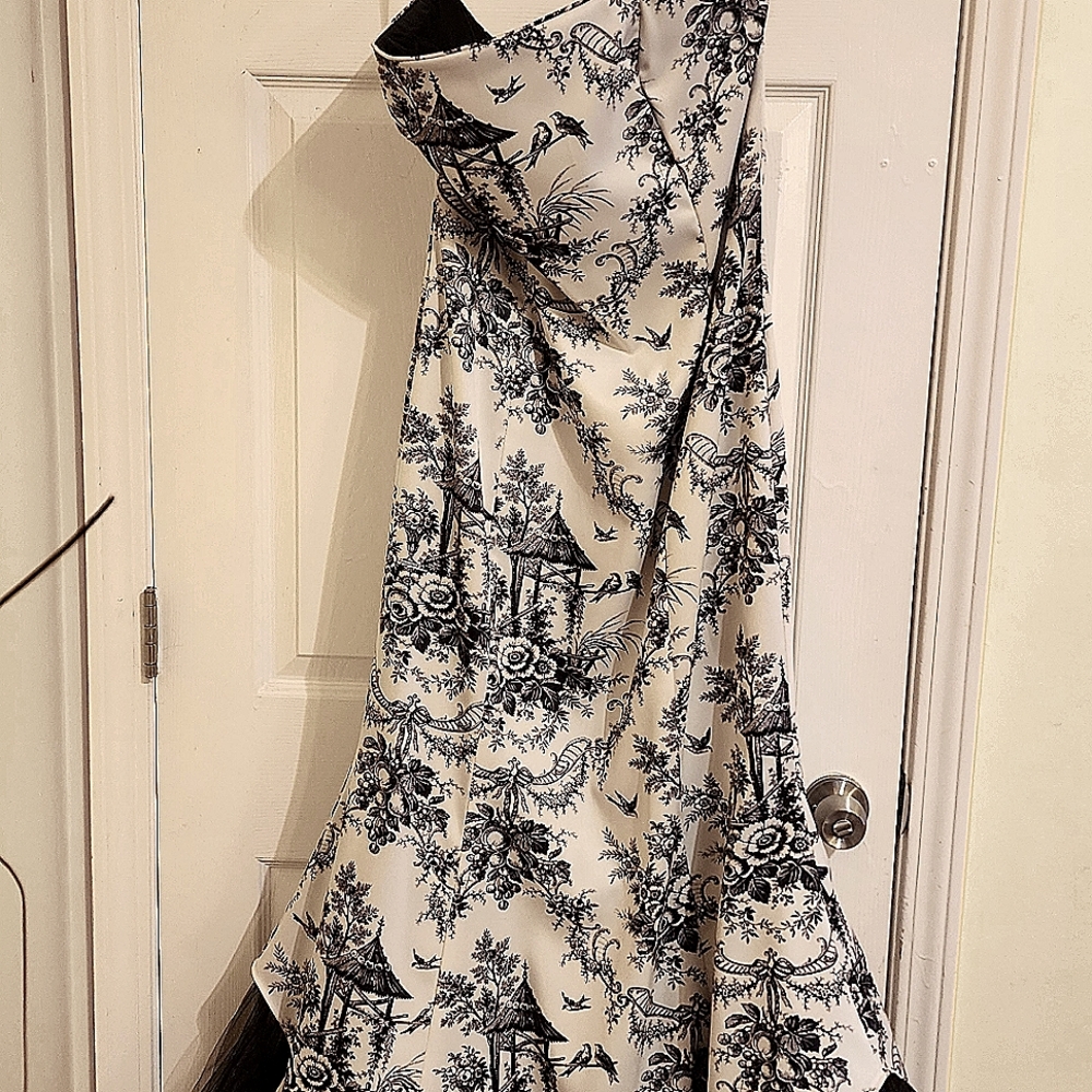 Full length strapless black & white unique dress (Size 14).